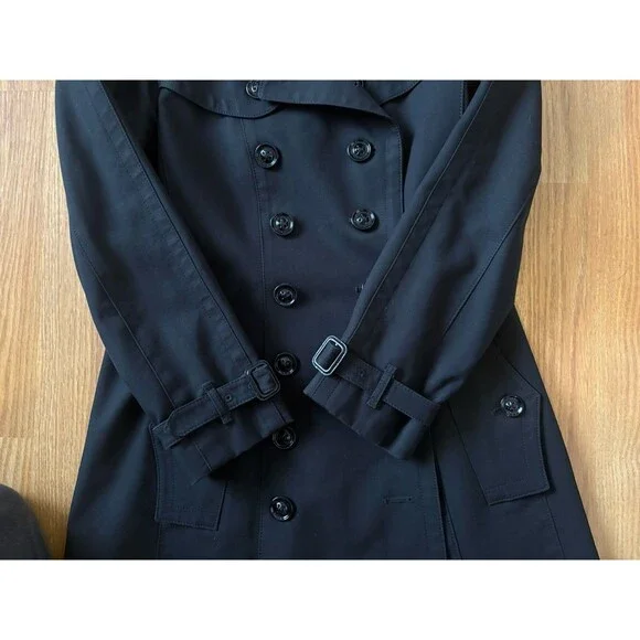Burberry London Black Mid Length Trench Coat Size 6 - Picture 8 of 13